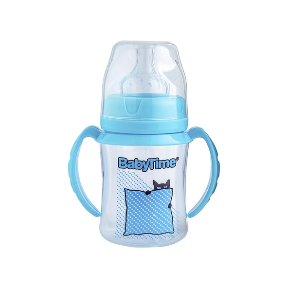 Babytıme 078 Genis Ağız Kulplu Pp Biberon (Silikon Uçlu) 150Ml
