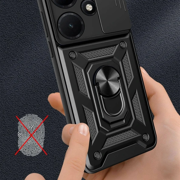 İnfinix Hot 30i Kılıf Magnetik Standlı Kamera Korumalı Zore Sürgülü Vega Kapak - 5