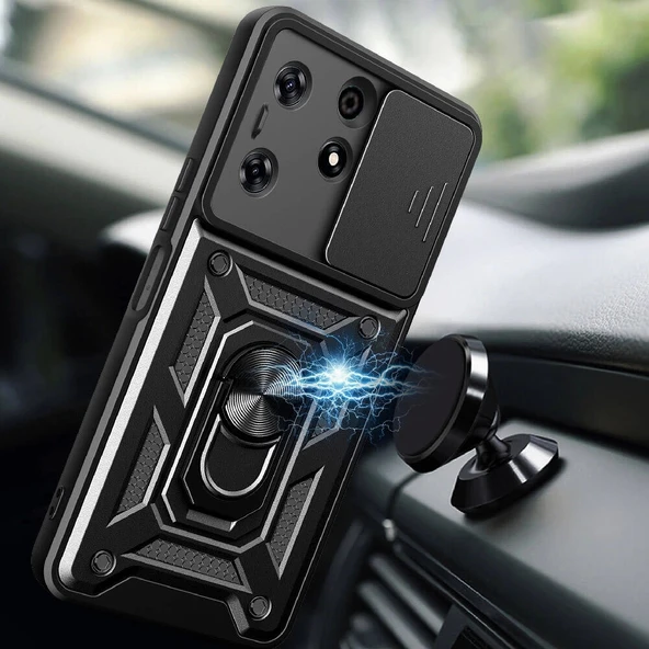 Tecno Spark 10 Pro Kılıf Magnetik Standlı Kamera Korumalı Zore Sürgülü Vega Kapak - 3