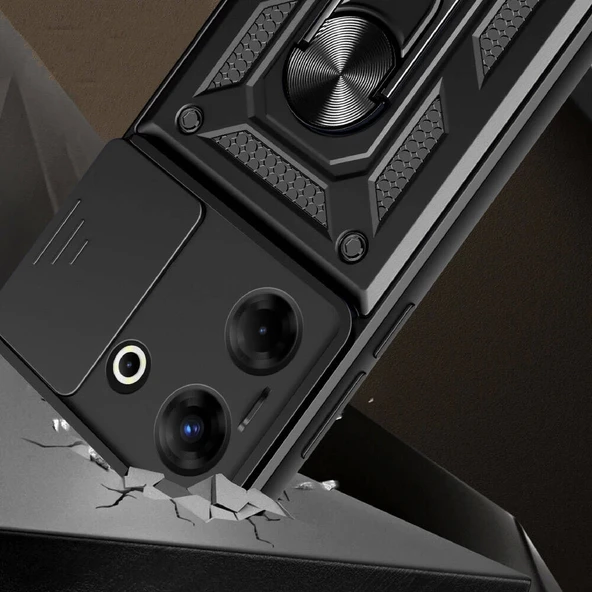 Tecno Camon 20 Pro 5G Kılıf Magnetik Standlı Kamera Korumalı Zore Sürgülü Vega Kapak - Resim 2