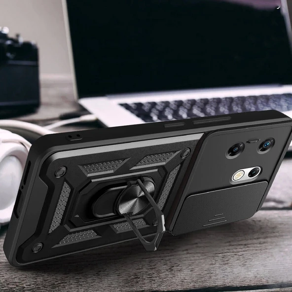 İnfinix Zero 30 4G Kılıf Magnetik Standlı Kamera Korumalı Zore Sürgülü Vega Kapak - 6