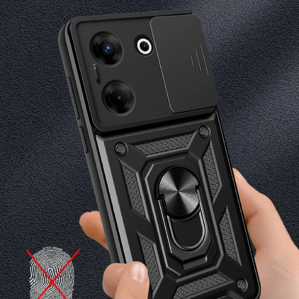 Tecno Camon 20 Pro 5G Kılıf Magnetik Standlı Kamera Korumalı Zore Sürgülü Vega Kapak - Resim 4