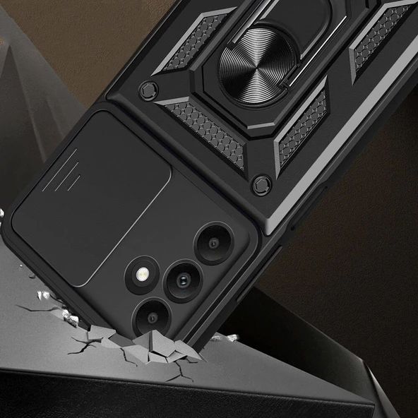 Galaxy A15 Kılıf Magnetik Standlı Kamera Korumalı Zore Sürgülü Vega Kapak - Resim 4
