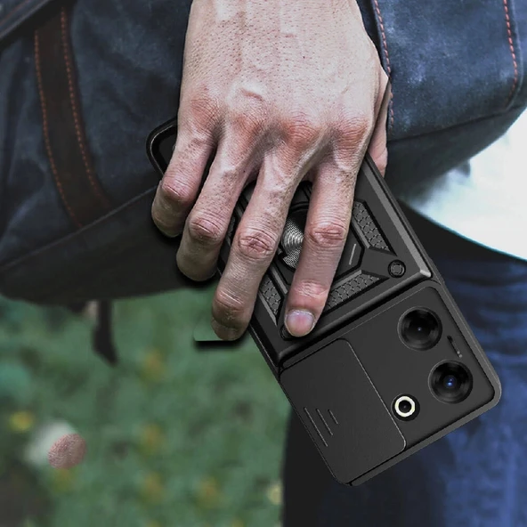 Tecno Camon 20 Pro 5G Kılıf Magnetik Standlı Kamera Korumalı Zore Sürgülü Vega Kapak - Resim 8