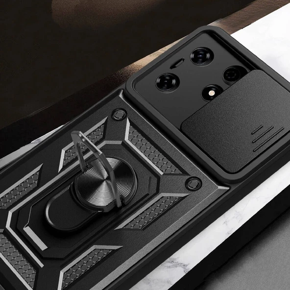 Tecno Spark 10 Pro Kılıf Magnetik Standlı Kamera Korumalı Zore Sürgülü Vega Kapak - 7