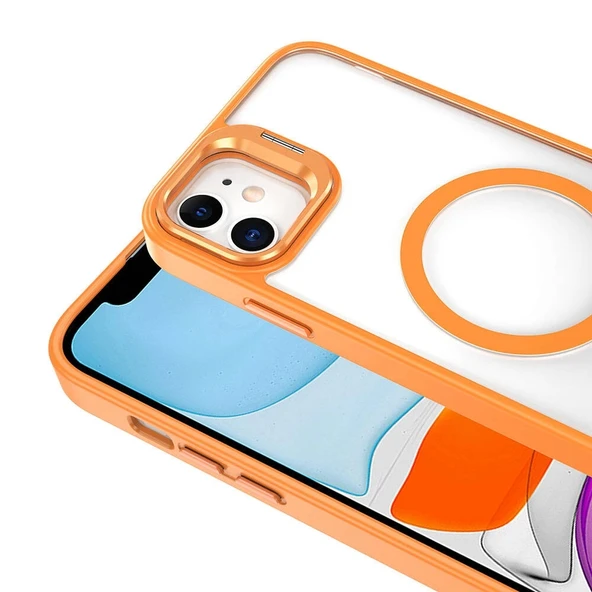 Apple iPhone 11 Kılıf M-safe Şarj Özellikli Standlı Zore M-safe Klon Lensli Kapak - 3