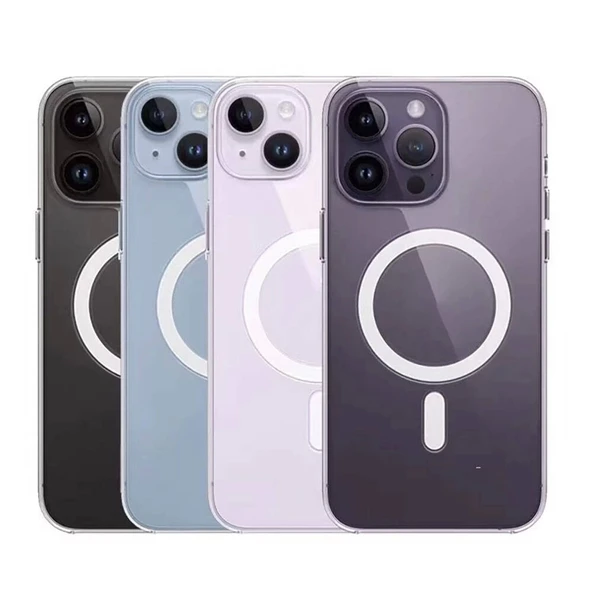 Apple iPhone 15 Kılıf M-safe Şarj Özellikli Şeffaf Sert PC Zore Embos Kapak - Resim 2