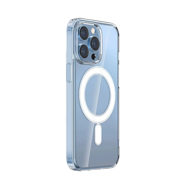 Apple iPhone 15 Pro Max Kılıf M-safe Şarj Özellikli Şeffaf Sert PC Zore Embos Kapak