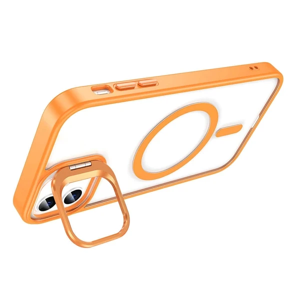 Apple iPhone 11 Kılıf M-safe Şarj Özellikli Standlı Zore M-safe Klon Lensli Kapak - 4