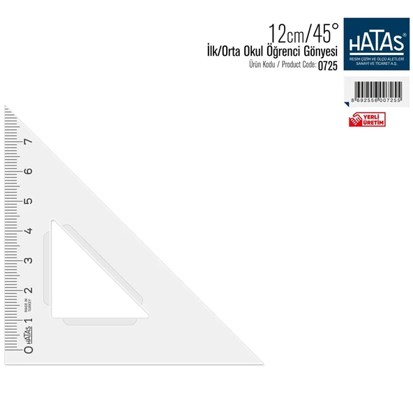 Hatas Öğrenci Gönyesi 45 Derece Plastik 12 CM 725 (36 adet)