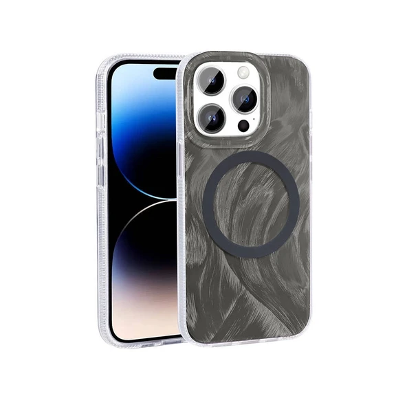 Apple iPhone 14 Pro Max Kılıf M-safe Şarj Özellikli Fırça Boya Desenli Zore Palet Kapak ürün görseli