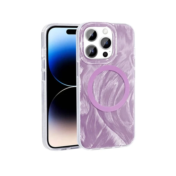Apple iPhone 14 Pro Kılıf M-safe Şarj Özellikli Fırça Boya Desenli Zore Palet Kapak