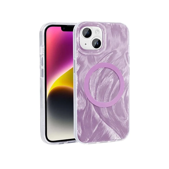 Apple iPhone 13 Kılıf M-safe Şarj Özellikli Fırça Boya Desenli Zore Palet Kapak ürün görseli