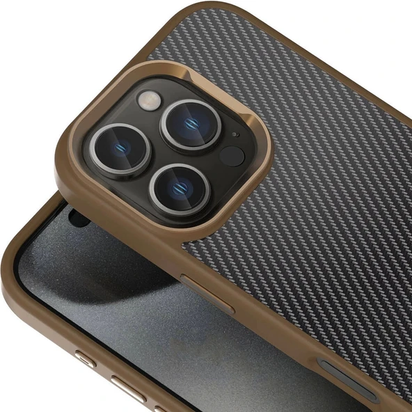 Apple iPhone 16 Pro Kılıf Karbon Fiber Görünümlü Parlak Kamera Çerçeveli Zore Venus Kapak - Resim 2