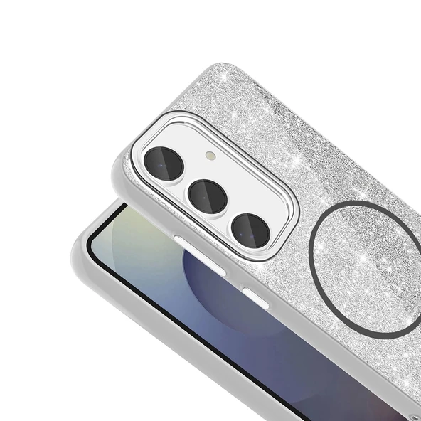 Galaxy S24 FE Kılıf M-safe Şarj Özellikli Parlayan Simli Zore Okso Kapak - 6