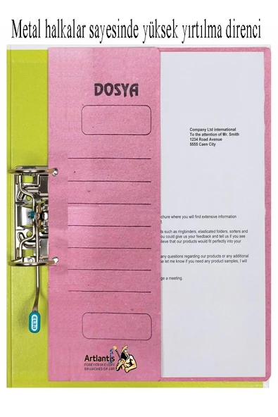 Yarım Kapak Telli Dosya Pembe Karton 5 Adet Karton Yarım Kapaklı Kapsüllü Dosya A4 Boy 24x32 cm Klasör İçin Büro Ofis - 3