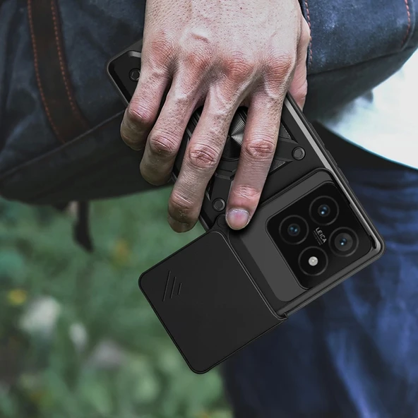 Xiaomi 14T Pro Kılıf Magnetik Standlı Kamera Korumalı Zore Sürgülü Vega Kapak - 9