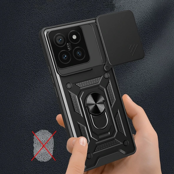 Xiaomi 14T Pro Kılıf Magnetik Standlı Kamera Korumalı Zore Sürgülü Vega Kapak - 6