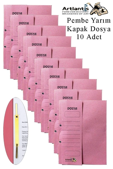Yarım Kapak Telli Dosya Pembe Karton 10 Adet Karton Yarım Kapaklı Kapsüllü Dosya A4 Boy 24x32 cm Klasör İçin Büro Ofis