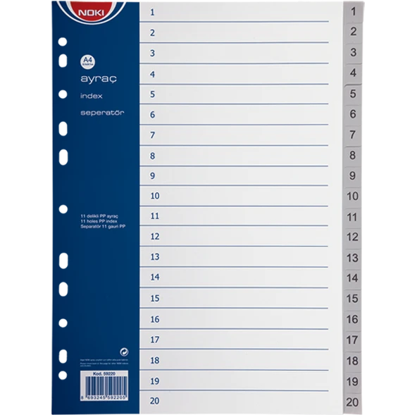 Noki Seperatör 1-20 Rakamlı Plastik A4 59220