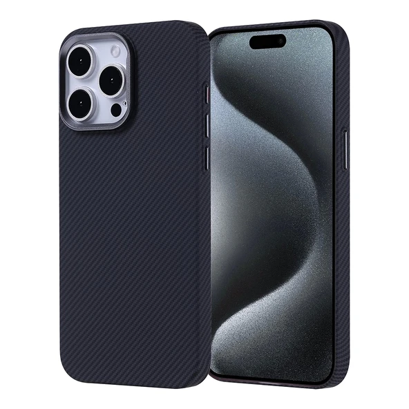 Apple iPhone 15 Pro Max Kılıf M-safe Şarj Özellikli Karbon Fiber Görünümlü Zore Nekst Kapak