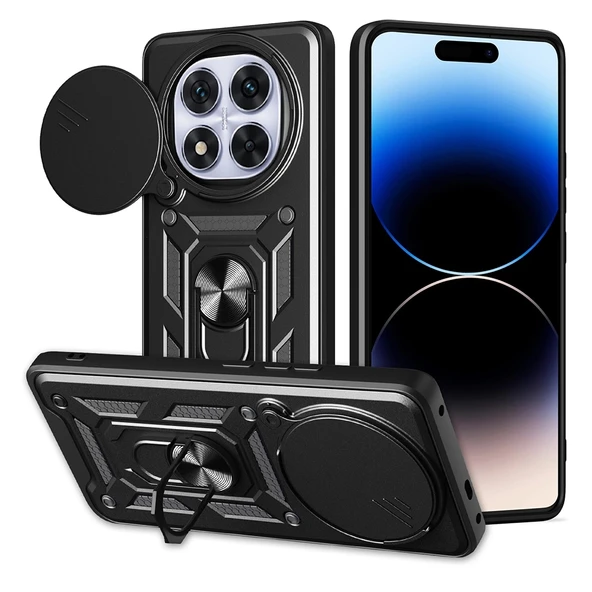 Xiaomi Redmi Note 14 Pro Plus Kılıf Magnetik Standlı Kamera Korumalı Zore Sürgülü Vega Kapak