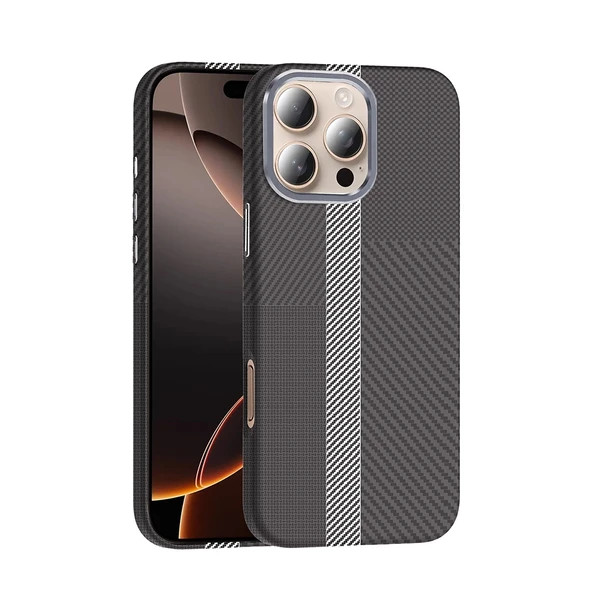Apple iPhone 16 Pro Kılıf M-safe Şarj Özellikli Karbon Fiber Görünümlü Zore Gros Kapak