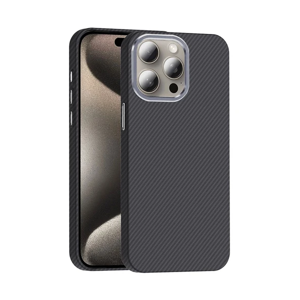 Apple iPhone 15 Pro Max Kılıf M-safe Şarj Özellikli Karbon Fiber Görünümlü Zore Gros Kapak