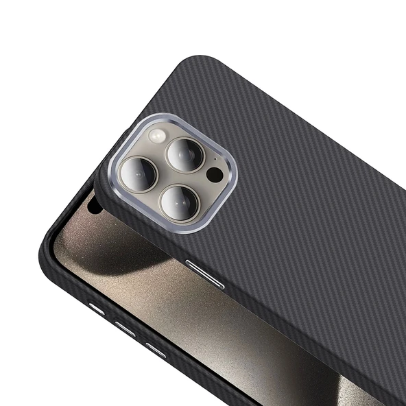 Apple iPhone 15 Pro Kılıf M-safe Şarj Özellikli Karbon Fiber Görünümlü Zore Gros Kapak - 5