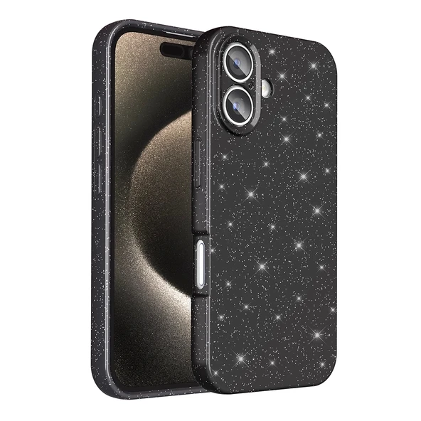 Apple iPhone 16 Kılıf Kamera Korumalı Simli Lüks Zore Koton Kapak