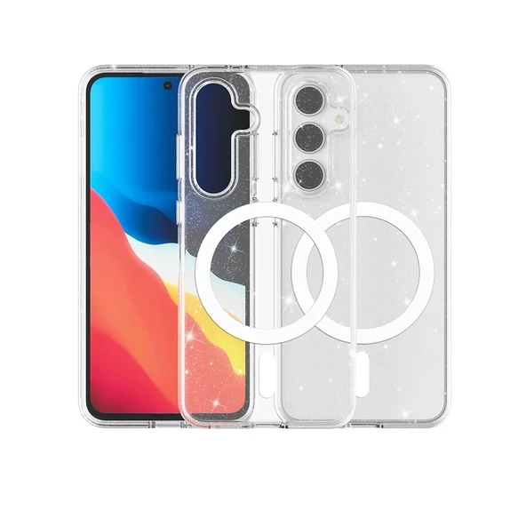 Galaxy S24 FE Kılıf M-safe Şarj Özellikli Parlayan Simli Saydam Renkli Zore Allstar Kapak - 2