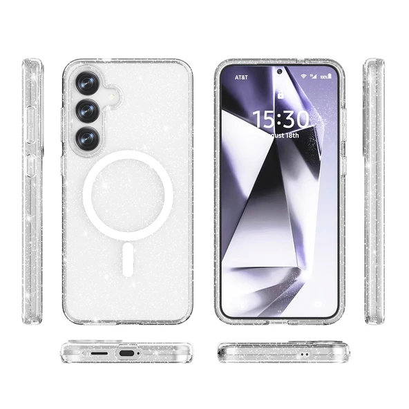 Galaxy S25 Kılıf M-safe Şarj Özellikli Parlayan Simli Saydam Renkli Zore Allstar Kapak - 8