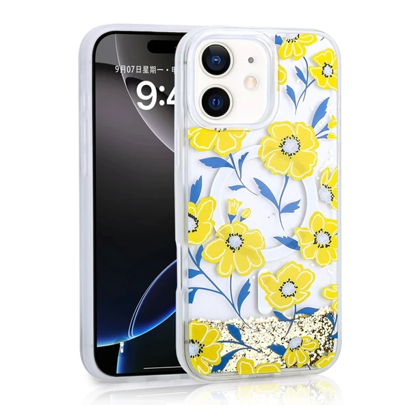 Apple iPhone 11 Kılıf Sıvılı Simli Baskılı Şeffaf Arka Yüzey Zore Mossa Silikon Kapak ürün görseli