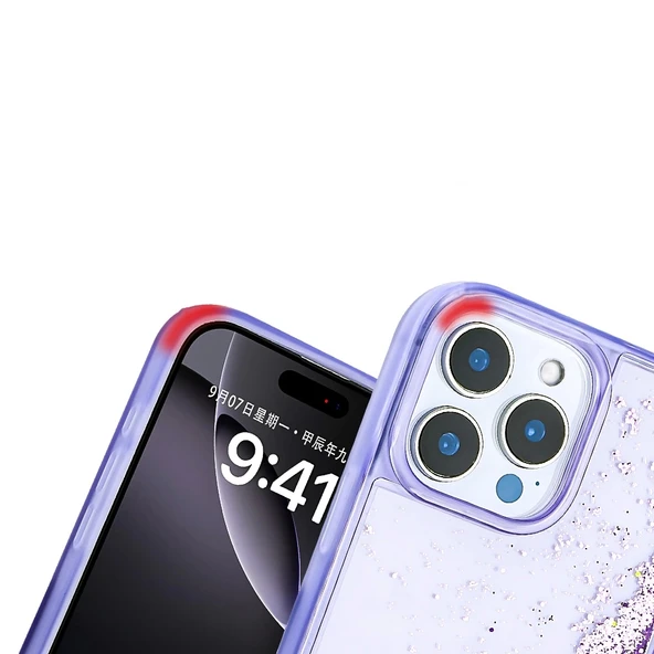 Apple iPhone 16 Pro Kılıf Sıvılı Simli Şeffaf Arka Yüzey Zore Keto Silikon Kapak - 3
