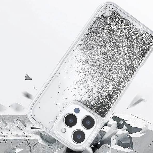 Apple iPhone 16 Pro Max Kılıf Sıvılı Simli Şeffaf Arka Yüzey Zore Keto Silikon Kapak - 5