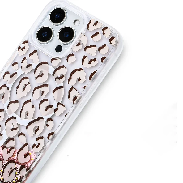 Apple iPhone 14 Pro Max Kılıf Sıvılı Simli Baskılı Şeffaf Arka Yüzey Zore Mossa Silikon Kapak - 6