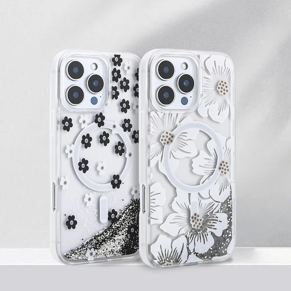 Apple iPhone 15 Pro Max Kılıf Sıvılı Simli Baskılı Şeffaf Arka Yüzey Zore Mossa Silikon Kapak - 7