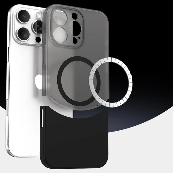 Apple iPhone 16 Pro Kılıf M-Safe Şarj Özellikli Mıknatıslı Zore Duble Kapak - 4