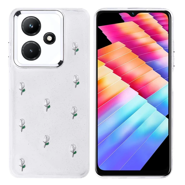 İnfinix Hot 30i Kılıf Airbag Tasarımlı Simli Şeffaf Zore Kutup Kapak