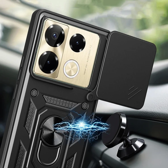 İnfinix Note 40 Pro Kılıf Magnetik Standlı Kamera Korumalı Zore Sürgülü Vega Kapak - 4