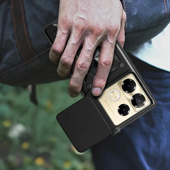 İnfinix Note 40 Pro Kılıf Magnetik Standlı Kamera Korumalı Zore Sürgülü Vega Kapak - 9