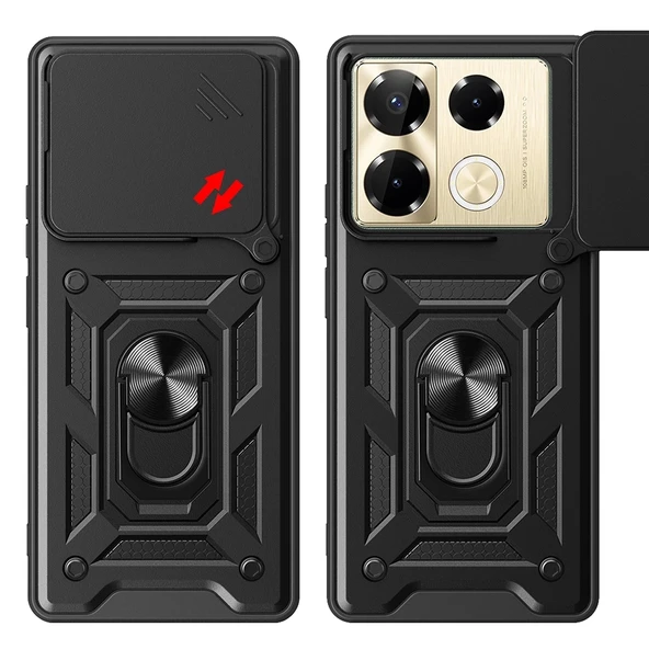 İnfinix Note 40 Pro Kılıf Magnetik Standlı Kamera Korumalı Zore Sürgülü Vega Kapak - 10