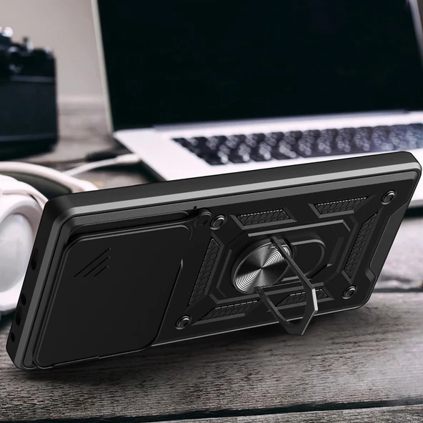 İnfinix Note 40 Pro Kılıf Magnetik Standlı Kamera Korumalı Zore Sürgülü Vega Kapak - 7