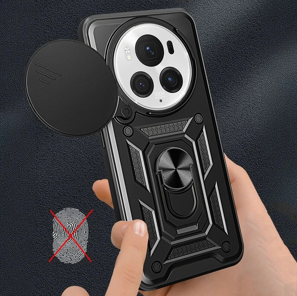 Honor Magic 6 Pro Kılıf Magnetik Standlı Kamera Korumalı Zore Sürgülü Vega Kapak - 6