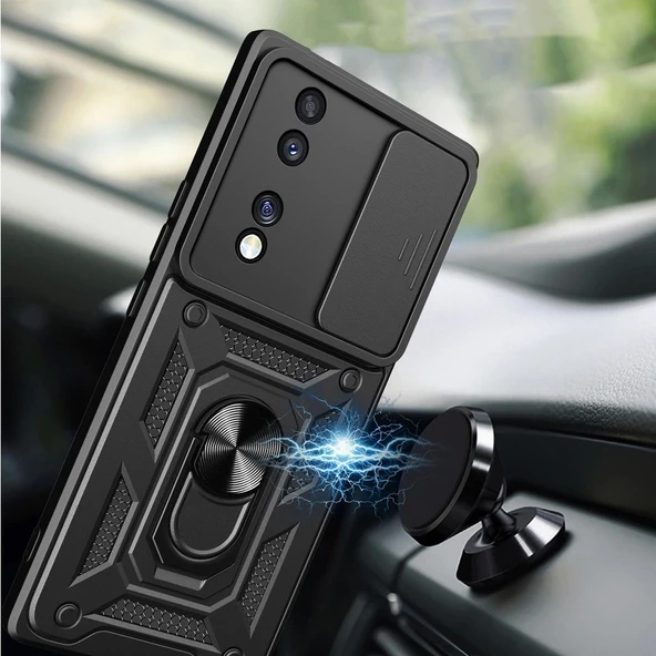 Honor 70 Kılıf Magnetik Standlı Kamera Korumalı Zore Sürgülü Vega Kapak - 4