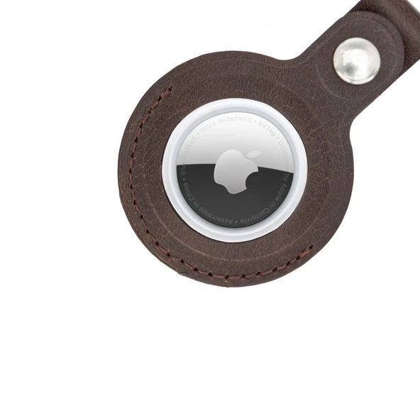 Apple AirTag Uyumlu Deri Anahtarlık, Acı Kahve - 3