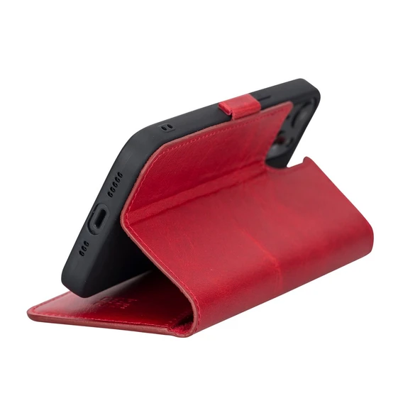 Apple iPhone 13 Uyumlu Deri Cüzdanlı Kılıf Nar Çiçeği - 5