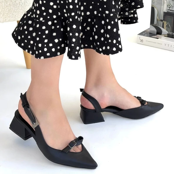 Rewat Siyah Cilt Topuklu Ayakkabı - 4