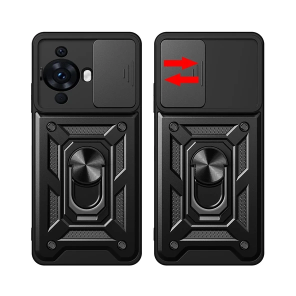 Huawei Nova 12S Kılıf Magnetik Standlı Kamera Korumalı Zore Sürgülü Vega Kapak - 3