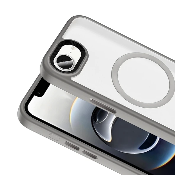 Apple iPhone 16E Kılıf Mat Arka Yüzey Wireless Şarj Özellikli Zore Flet M-safe Kapak - 3